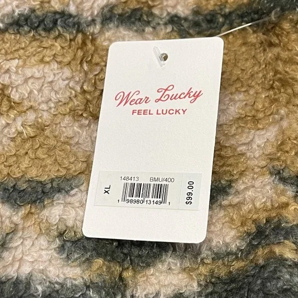 Lucky Brand Mens XL Faux Shearling 1/4 Zip Multicolor Pullover Aztec Outdoor NWT